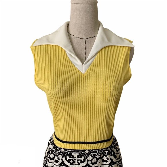 Vintage 70s Puritan Forever Young Yellow Print Mod Maxi Dress Poly Groovy Hippie - Picture 2 of 12